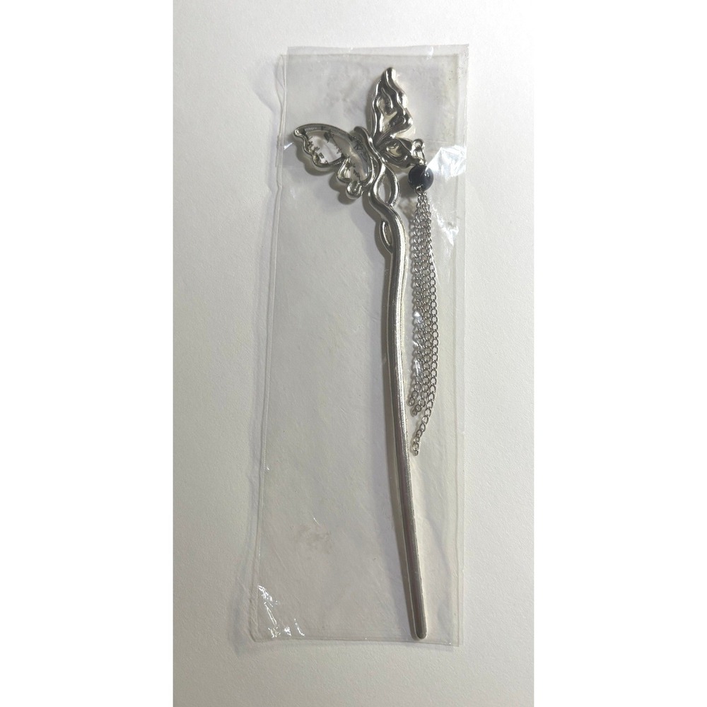 NEW Butterfly Hair Stick Women Silver Tassel Chain Bead Accessory - Picture 5 of 5